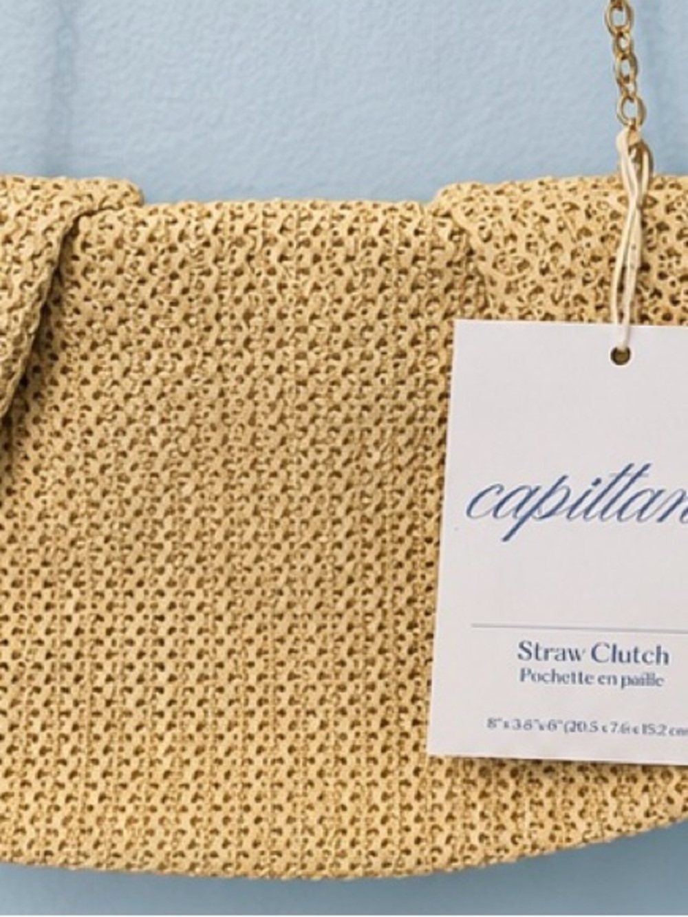 NWT Capittana Straw Clutch Crossbody Bag Gold Chain Beach Resort Natural - Picture 2 of 6